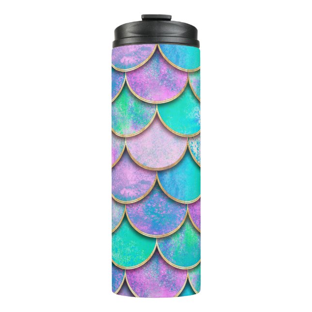 Mermaid fish scale wave japanese seamless pattern. thermal tumbler (Front)