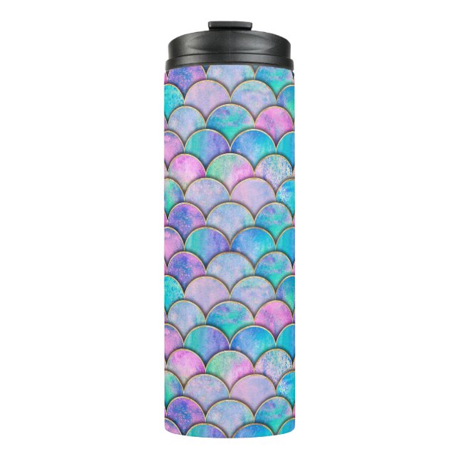 Mermaid fish scale wave japanese seamless pattern. thermal tumbler (Front)