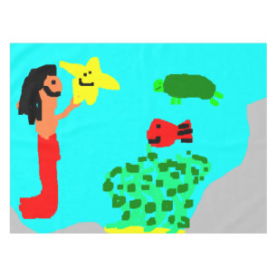 Mermaid Fish Star Turtle Ocean Kids Art Tablecloth