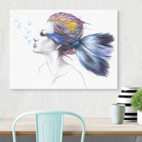 Mermaid Fish Woman Fantasy Surreal Art Drawing