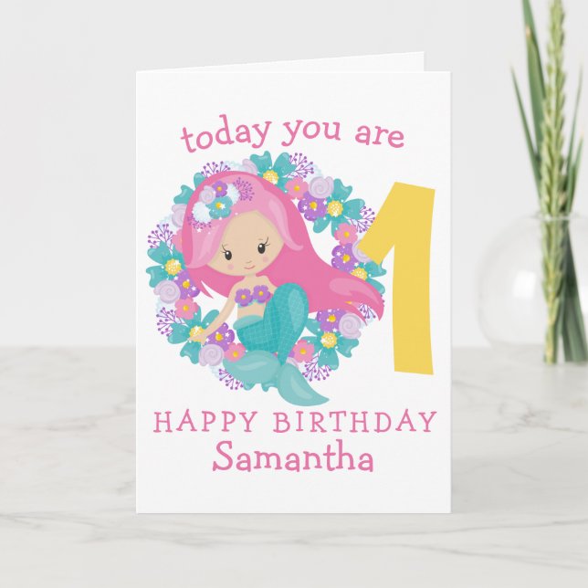 Mermaid flowers Birthday Card  (Front)