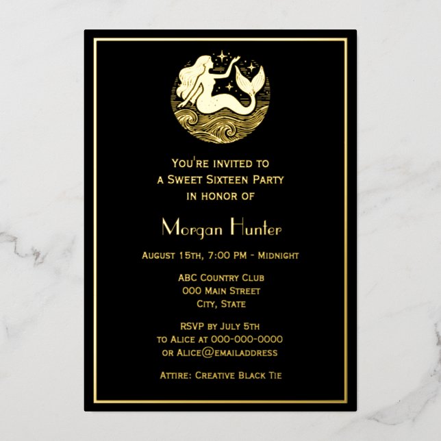 Mermaid Flowing Hair Waves Stars Sweet Sixteen (Front)