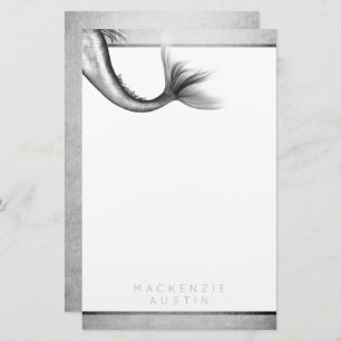 Mermaid Foil Tail   Silver Faux Chrome Custom Stationery
