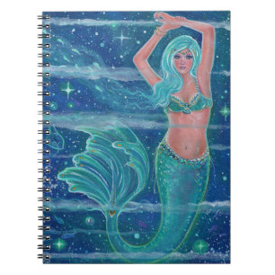 Mermaid Gemma aqua by Renee Lavoie Notebook