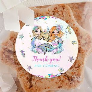 Mermaid Girl 1st Birthday Party  Classic Round Sticker