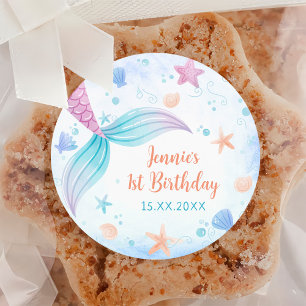 Mermaid Girl 1st Birthday Party Classic Round Sticker