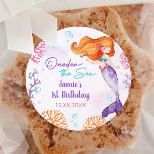 Mermaid Girl 1st Birthday Party Classic Round Sticker
