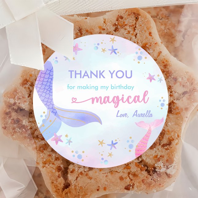 Mermaid Girl 1st Birthday Party Classic Round Sticker (Creator Uploaded)