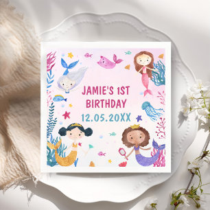 Mermaid Girl 1st Birthday Party  Napkin