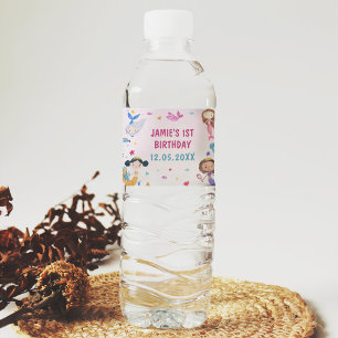 Mermaid Girl 1st Birthday Party Water Bottle Label
