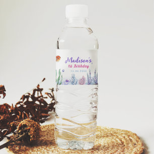 Mermaid Girl 1st Birthday Party Water Bottle Label