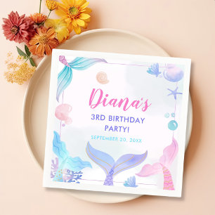 Mermaid Girl 3rd Birthday Party  Napkin