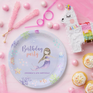 Mermaid Girl 6th Birthday Party Paper Plate