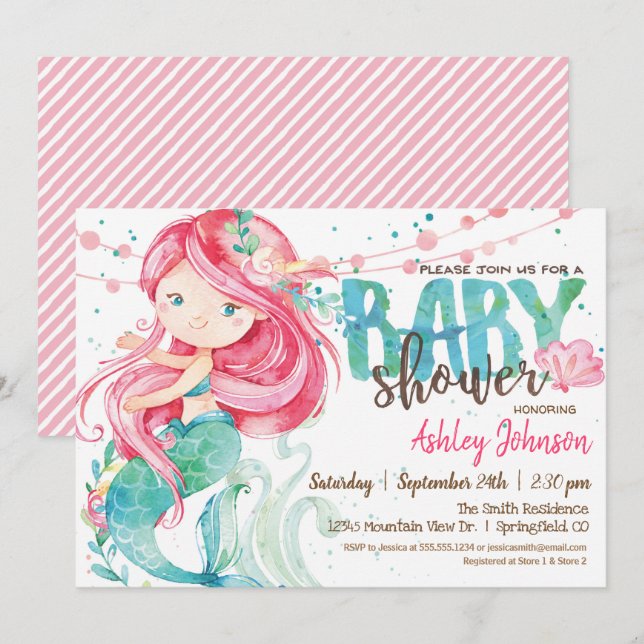 Mermaid, Girl Baby Shower invitation (Front/Back)
