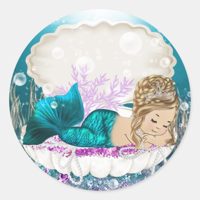 Mermaid Girl Baby Shower Stickers (Front)