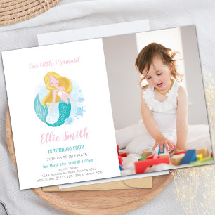 Mermaid Girl Birthday Invitation with Photo