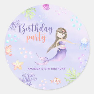 Mermaid Girl Birthday Party Classic Round Sticker