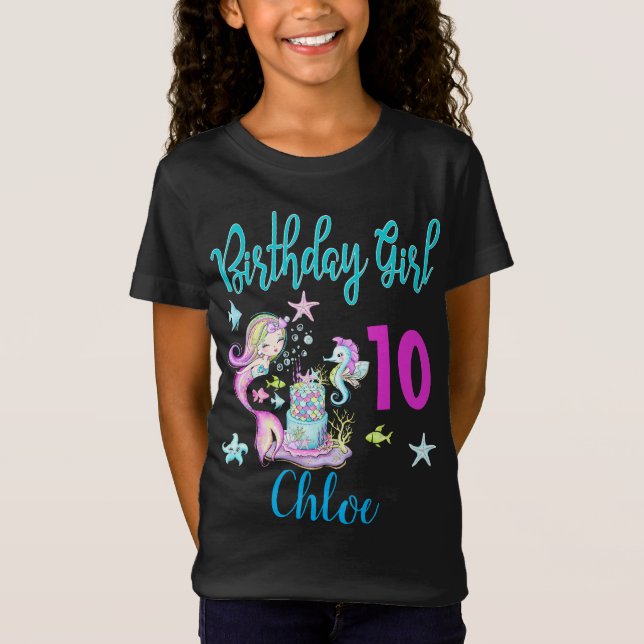 Mermaid Girl Birthday Party Group Matching Theme T-Shirt (Front)