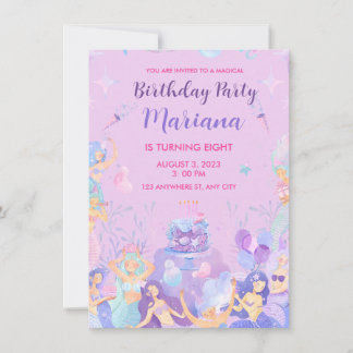 Mermaid Girl Birthday Party Invitation