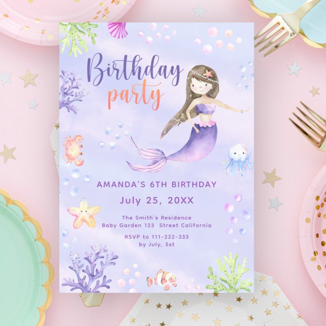 Mermaid Girl Birthday Party Invitation (Creator Uploaded)