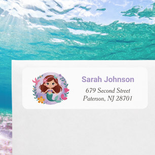 Mermaid Girl Birthday Party Return Address Label 