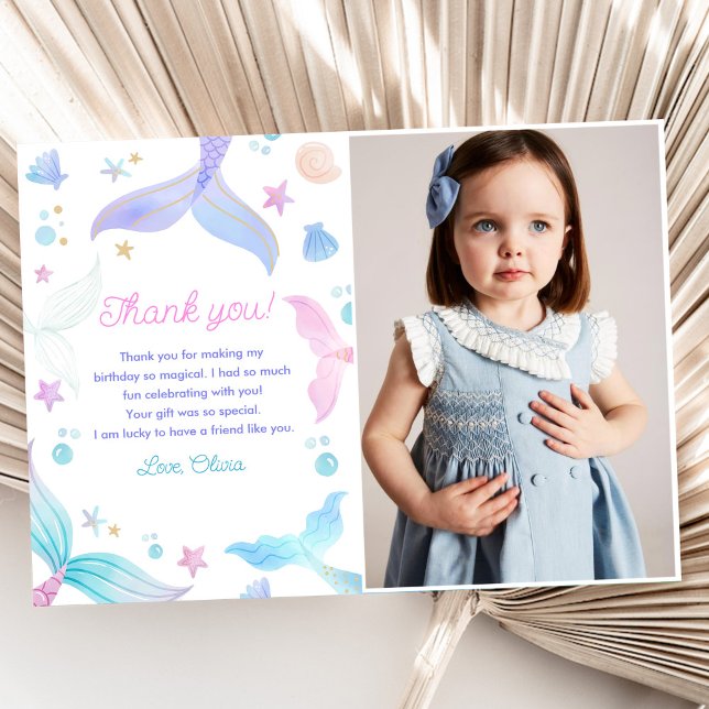 Mermaid Girl Birthday Party  Thank You Card (Creator Uploaded)