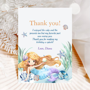 Mermaid Girl Birthday Party Thank You Card