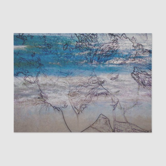 Mermaid Girl Blue White Nautical Ocean Waves Tissue Paper (Front)