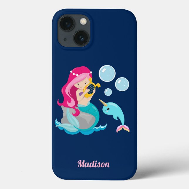 Mermaid Girl Cute Beach Narwhal Monogram Case-Mate iPhone Case (Back)
