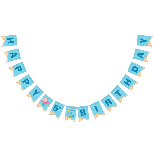 Mermaid Girl Cute Custom Kids Pool Birthday Party Bunting (All)