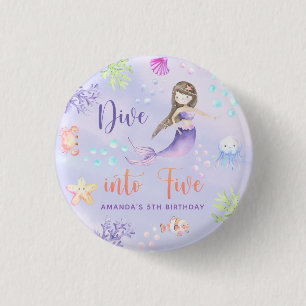 Mermaid Girl Dive Into Five 5th Birthday Party 3 Cm Round Badge