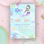 Mermaid Girl Dive Into Five 5th Birthday Party Invitation<br><div class="desc">"Under the Sea" themed birthday invitation.
Watercolor pastel hues,  featuring mermaid girl,  clown fish,  crab,  jellyfish,  starfish,  water bubbles and corals.</div>