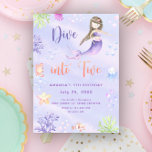 Mermaid Girl Dive Into Five 5th Birthday Party Invitation<br><div class="desc">"Under the Sea" themed birthday invitation.
Watercolor pastel hues,  featuring mermaid girl,  clown fish,  crab,  jellyfish,  starfish,  water bubbles and corals.</div>