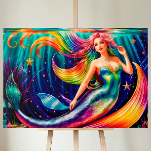 Mermaid Girl Fish Tail Underwater Colourful Ocean  Canvas Print