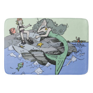 Mermaid Girl Summer Beach Friendship Whimsical Bath Mat