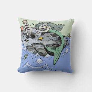 Mermaid Girl Summer Beach Friendship Whimsical Cushion
