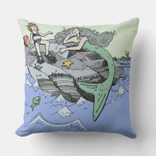 Mermaid Girl Summer Beach Friendship Whimsical Outdoor Cushion