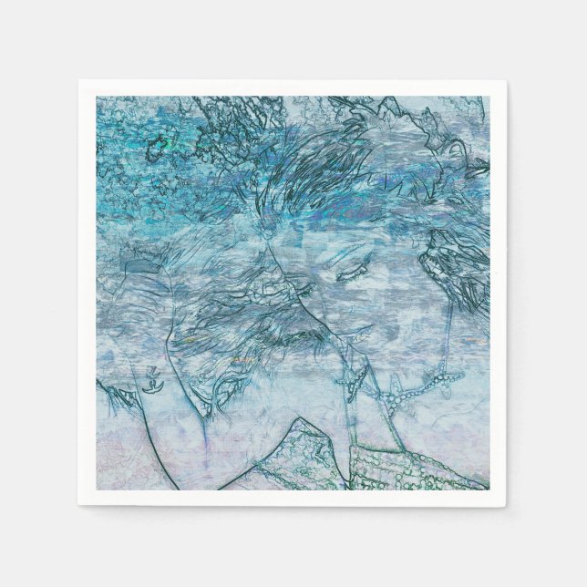 Mermaid Girl Teal Green Blue Nautical Ocean Waves Napkin (Front)