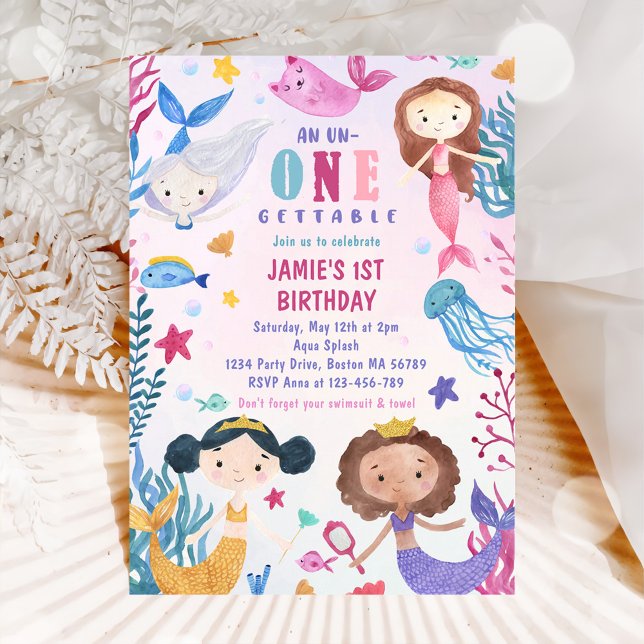 Mermaid Girl Under The Sea 1st Birthday Party  Invitation (Creator Uploaded)