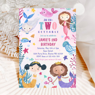 Mermaid Girl Under The Sea 2nd Birthday Party Invitation
