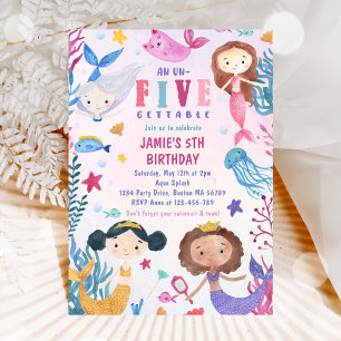 Mermaid Girl Under The Sea 5th Birthday Party Invitation