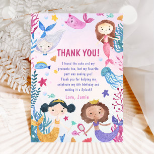 Mermaid Girl Under The Sea Birthday Party  Thank You Card