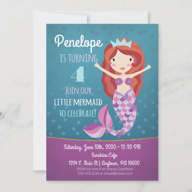 Mermaid Girls Birthday Invitation Purple Whimsical (Front)