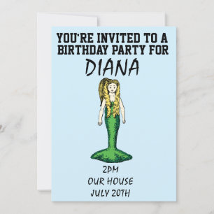 MERMAID GIRLS BIRTHDAY PARTY INVITATIONS