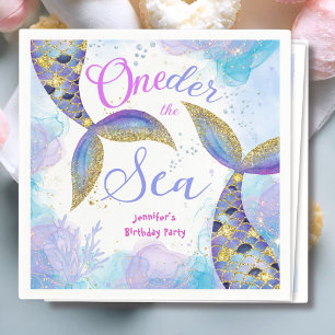 Mermaid Girls Blue Teal Birthday Party Napkins