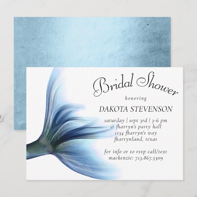 Mermaid Glam | Dusty Ice Blue Lustre Sheen Shower Invitation (Front/Back)