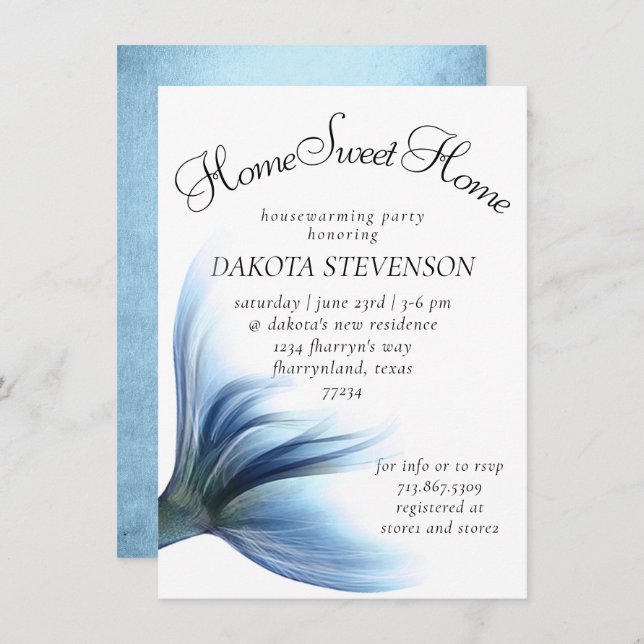 Mermaid Glam Tail | Dusty Ice Blue Home Sweet Home Invitation (Front/Back)