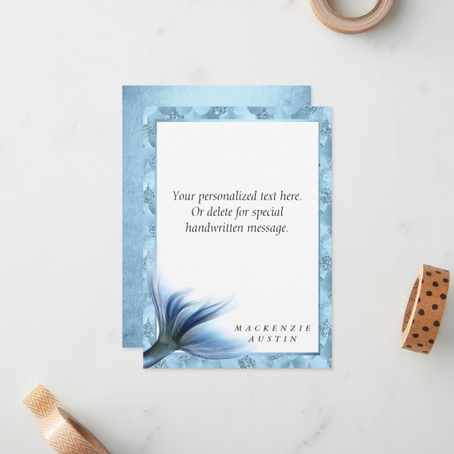 Mermaid Glam Tail | Dusty Ice Blue Lustre Custom Card (Front/Back In Situ)