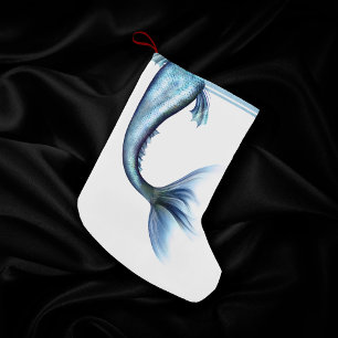 Mermaid Glam Tail Dusty Ice Blue Lustre Sheen Small Christmas Stocking