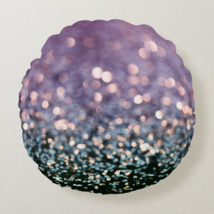 Mermaid Glitter Bokeh Glam 1 Round Cushion